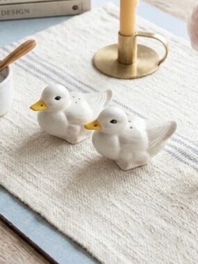 Vintage White Ceramic Duck Salt and Pepper Shakers - Set of 2